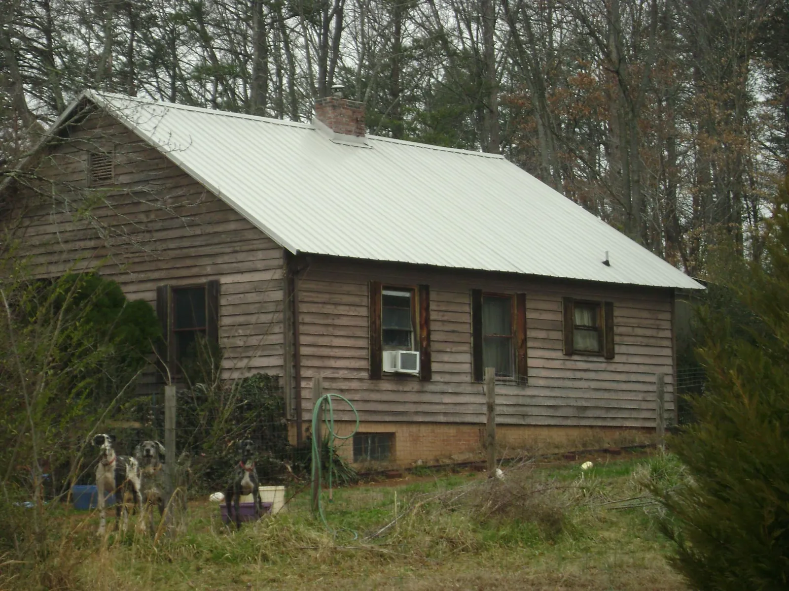 White metal roof on an old wood sided farmhouse, from a Metal Roof Installation job in Niota